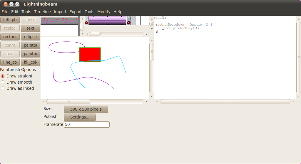 Screenshot of Lightningbeam with some shapes on the stage