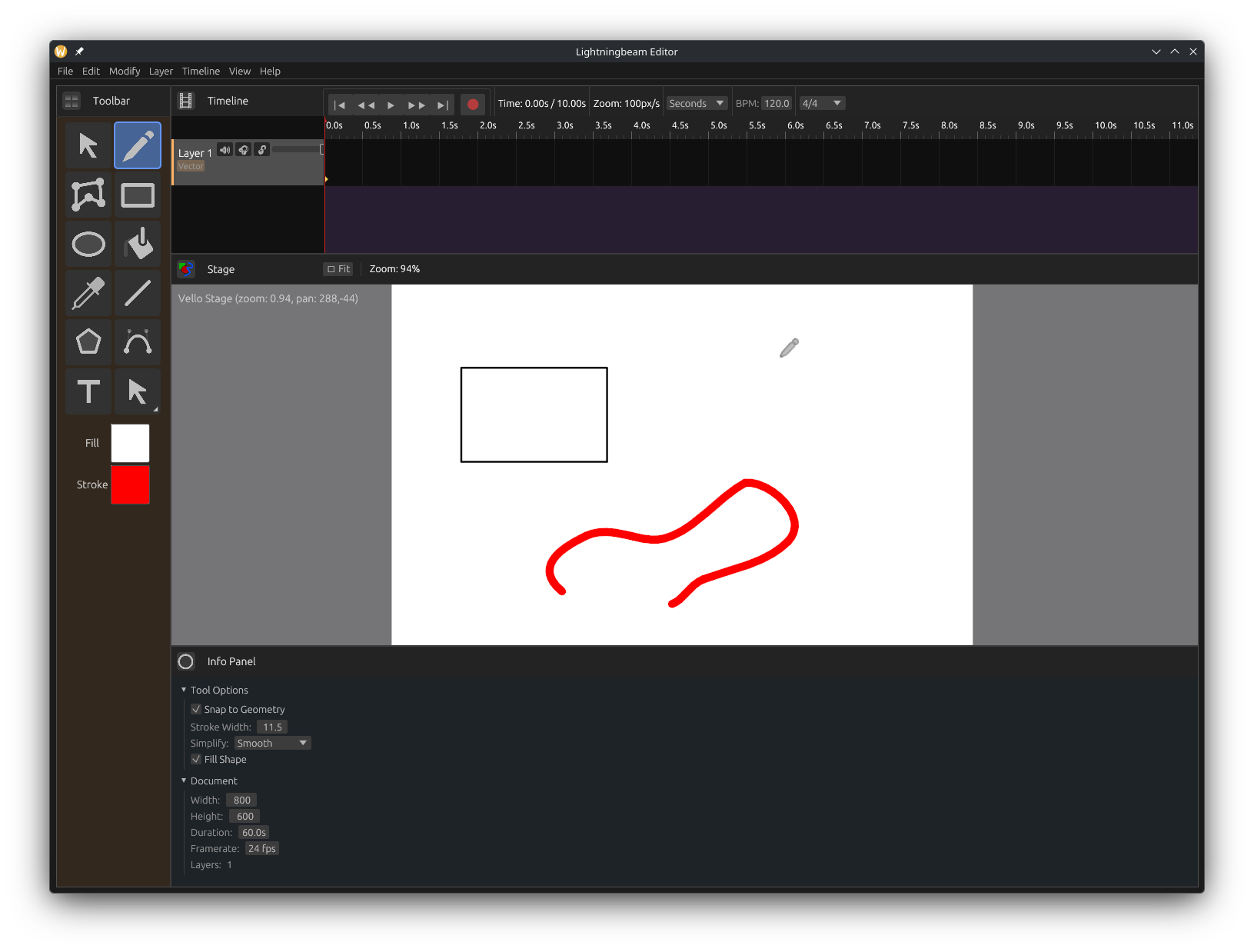 Screenshot of Lightningbeam rewritten in Rust